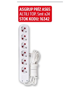 ASGRUP PRİZ TOPRAKLI 6 LI 5METRE