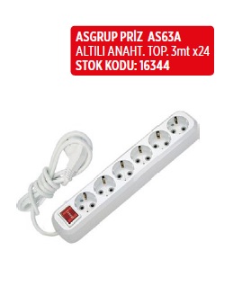 ASGRUP PRİZ ANAHTARLI TOPRAKLI 6 LI 3 METRE